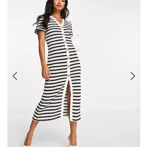 Mango Stripe Knitted Midi Dress, Black/White